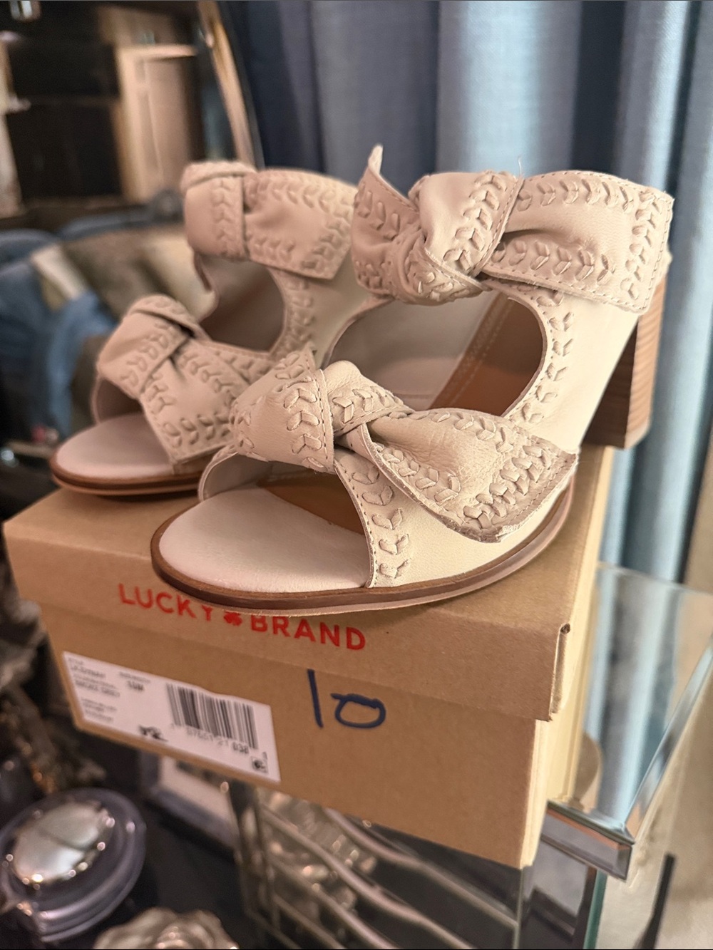 Lucky Brand Beige Knotted Block Heel Sandals